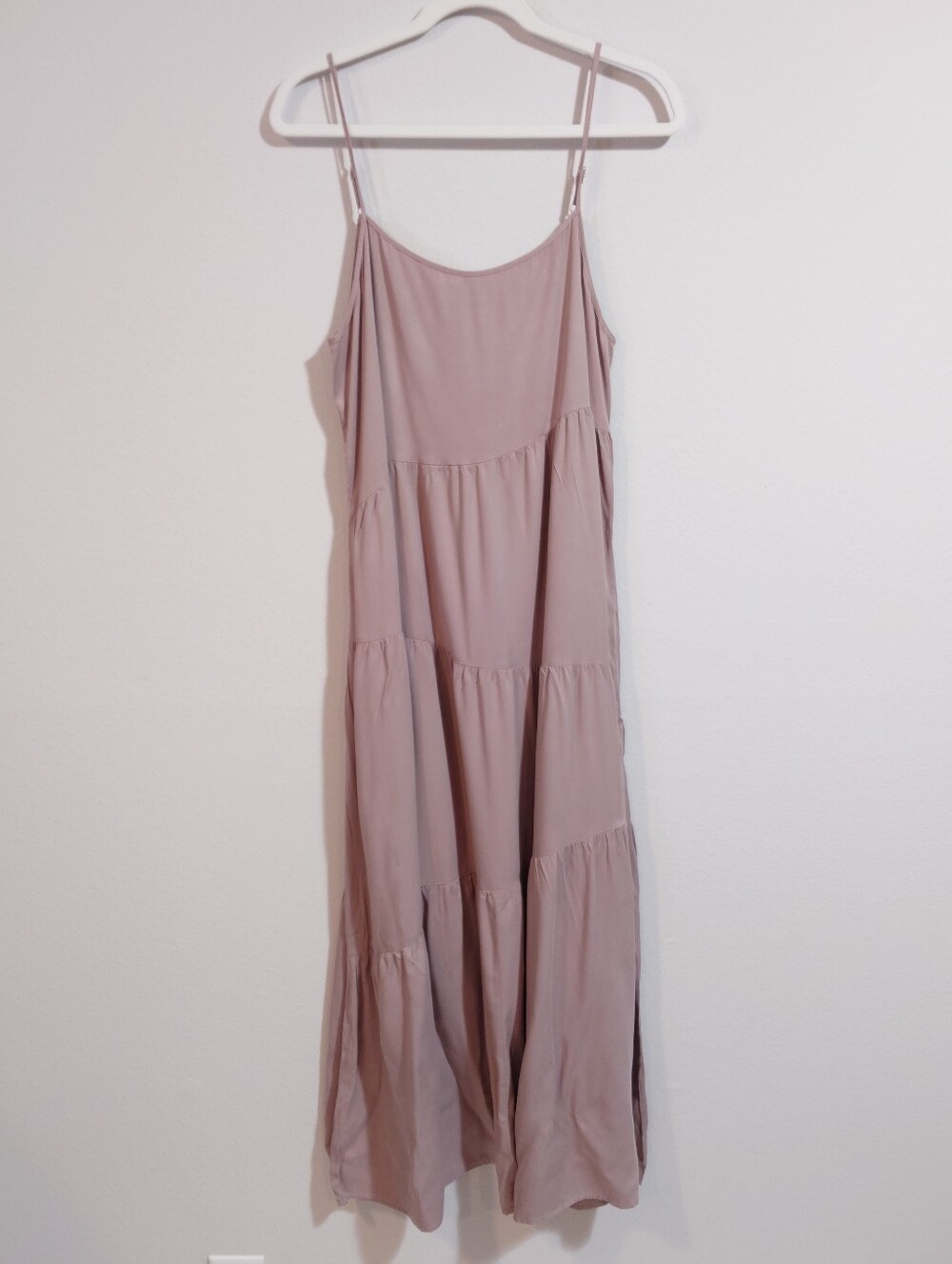 ANRABESS Dusty Pink Tiered Midi Dress | Size L | Flowy Boho Cottagecore